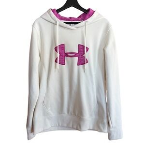 Under Armour Storm ColdGear White Pink Logo Hoodie Sweatshirt Womens L